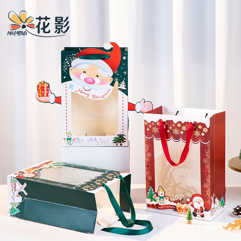 圣诞节橱窗鲜花透明手提袋ins网红花艺袋子花束包装袋开窗手拎袋