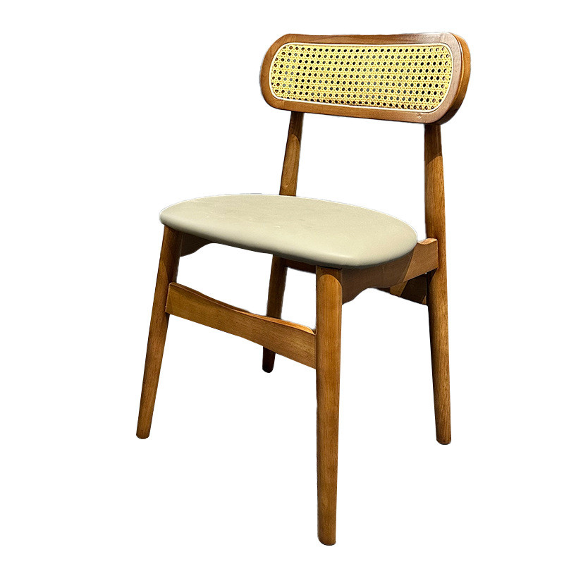 实木餐椅藤编靠背椅现代日式椅北欧家用软包书房学习餐厅吃饭凳子