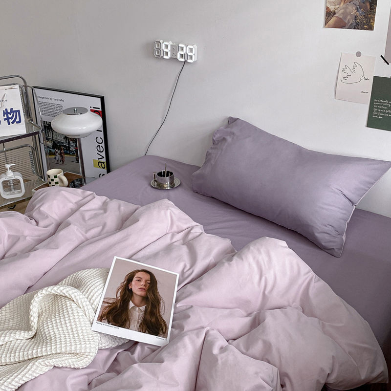 6b76纯色四件套水洗棉被套学生宿舍床单人三件套床上用品被罩磨毛