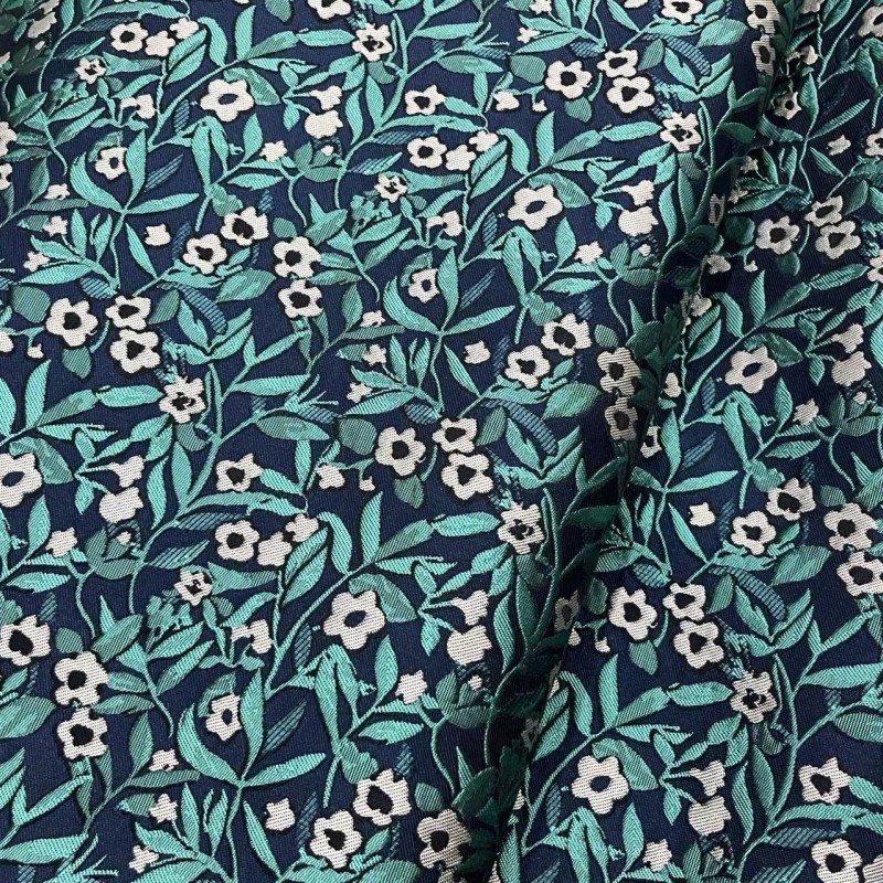 田园风浮雕提花布料藏青底小碎花蓬蓬裙时装包包抱枕装饰面料