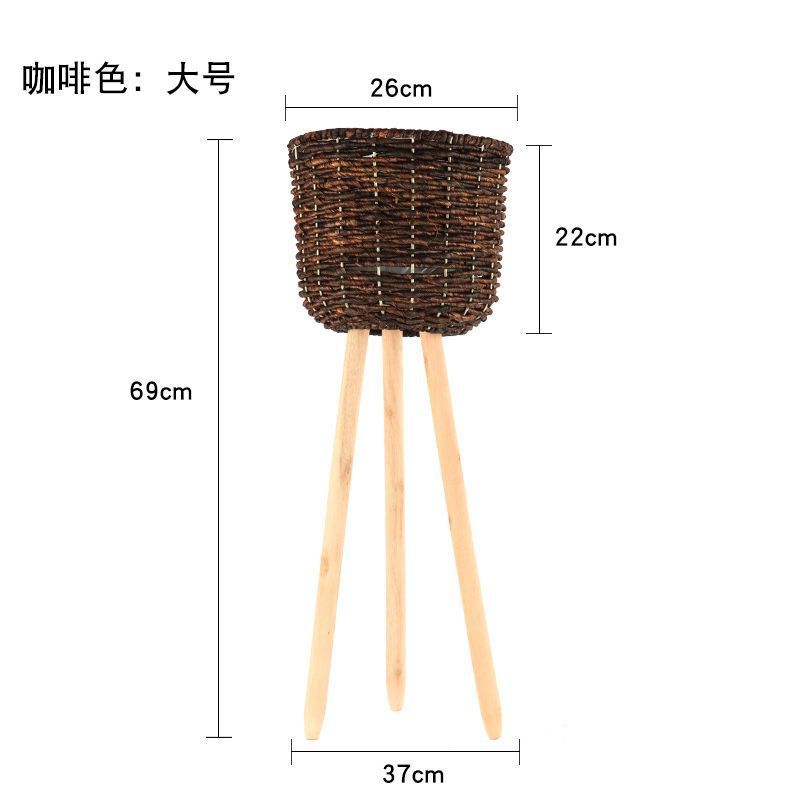 编织花盆欧式落地花架花篮藤编田园花器木质摆件家居客厅装饰厂家