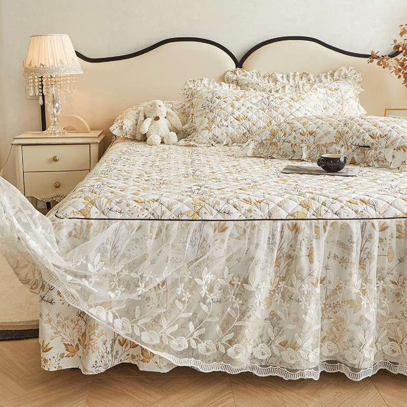 cb#133*72防滑床垫蕾丝单床裙式床罩单件棉保护套1.5m1.8m床家用