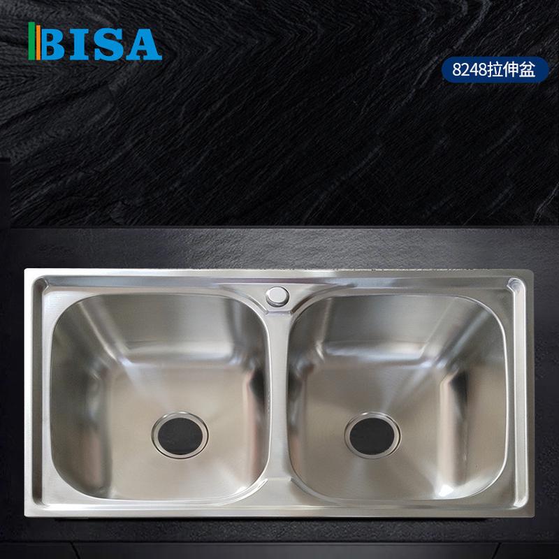 厂家供应方形一体拉伸304不锈钢盆双槽8248拉伸盆菜盆现货批发