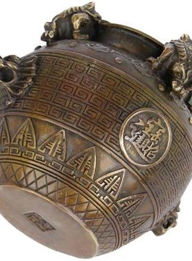 铜聚宝盆罐仿古金蟾摆件法器