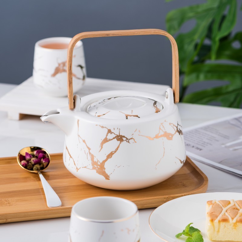 北欧大理石纹陶瓷茶具底盘四杯带一壶茶具套装家用下午茶客厅
