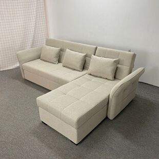 时尚简约客厅中小户型仿折叠两用带储物箱客厅棉麻功能沙发床