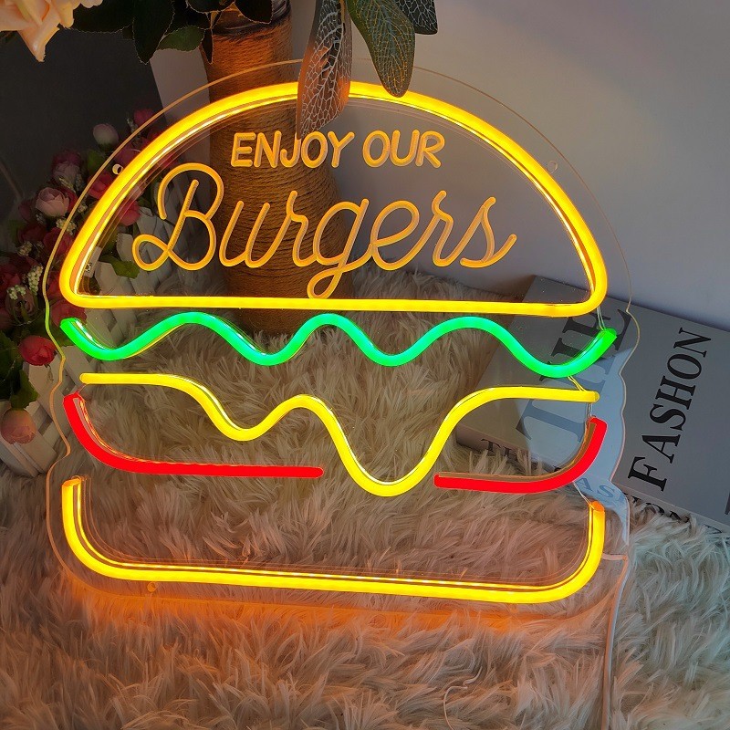 ed汉堡霓虹灯hamburger背景装饰氛围灯牌5v亚克力广告造型灯