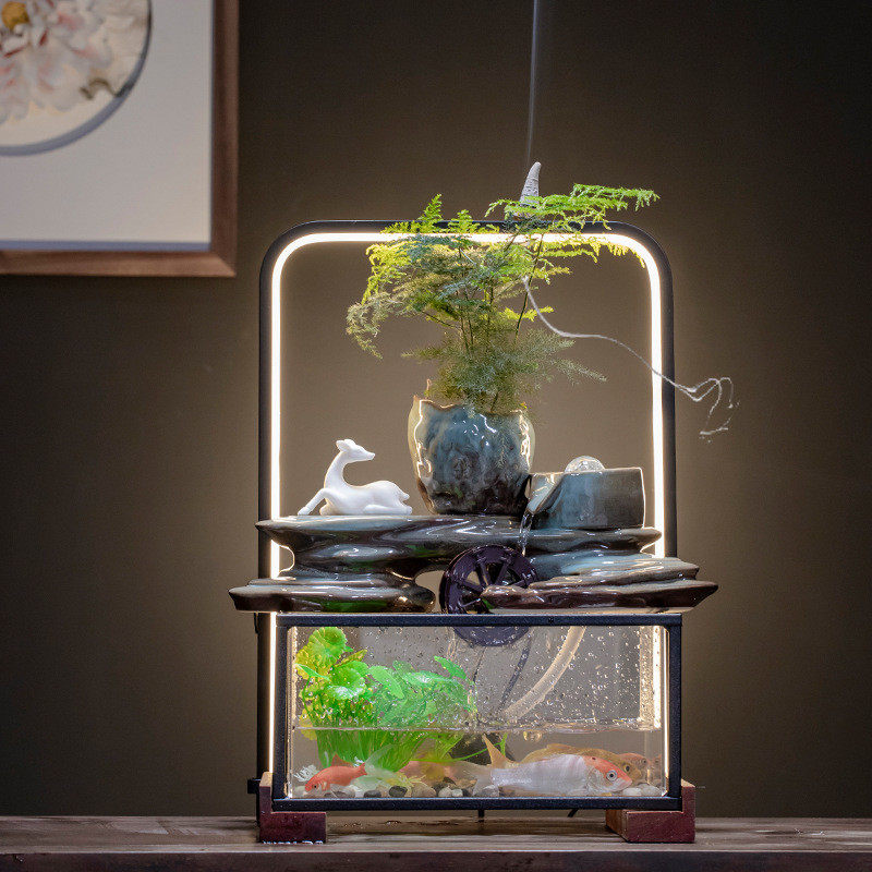 流水摆件招财假山新中式客厅生财创意家居水景办公室开业礼品