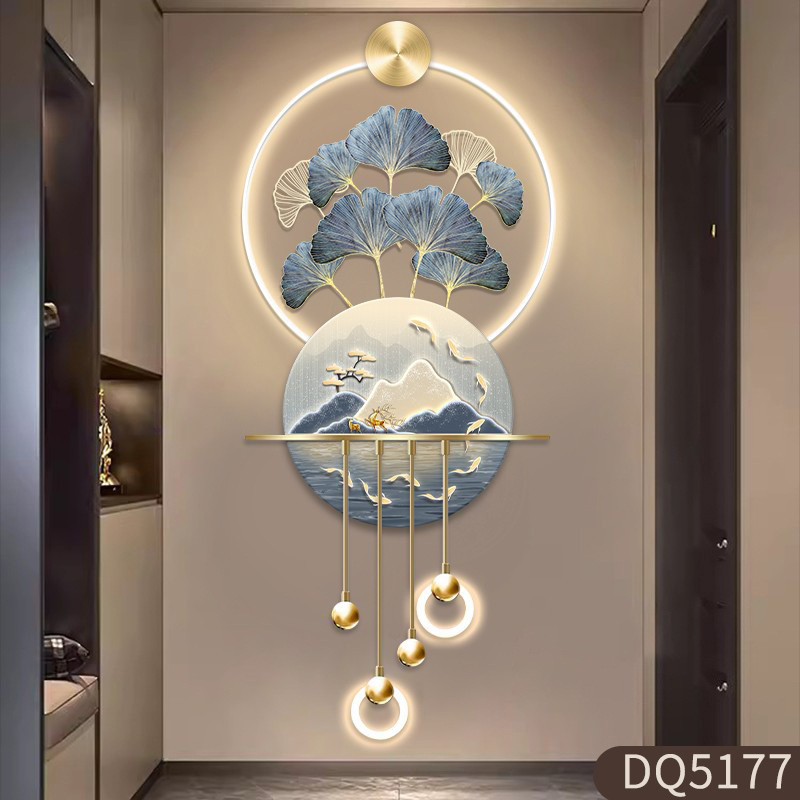 九鱼图玄关装饰画高档挂画led壁灯电视背景墙壁立体入户走廊挂画图片