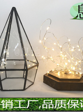 72h包邮!工厂玻璃锡黑6边钻底部开口几何火树银花小夜灯直销灯罩