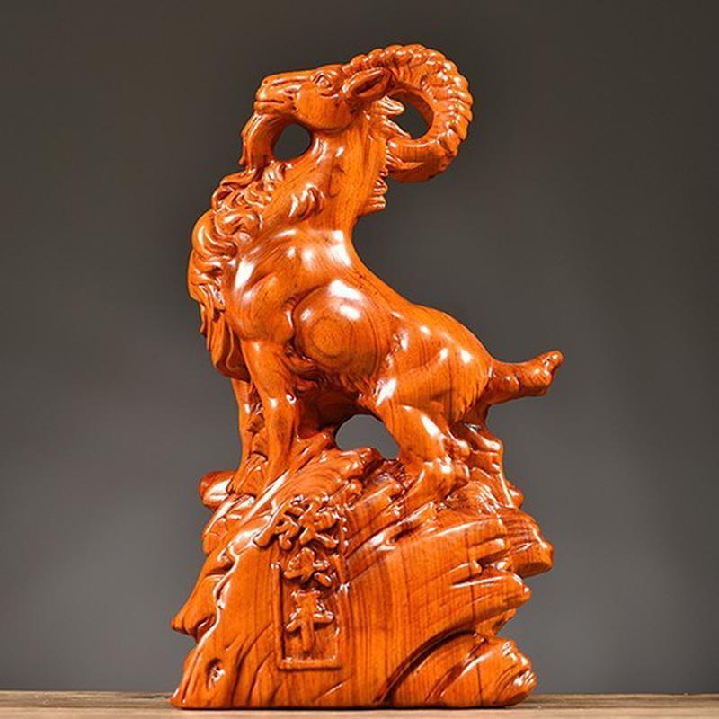 花梨木雕羊摆件十二生肖木开业家居办公室领头羊装饰羊新居送礼品