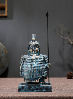 新中式家居兵马俑摆件创意复古办公室桌面摆设工艺品书柜书架树脂