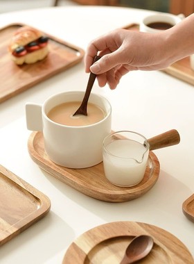 日式木质托盘实木长方形餐盘黑胡桃木下午茶咖啡托盘精致小托盘