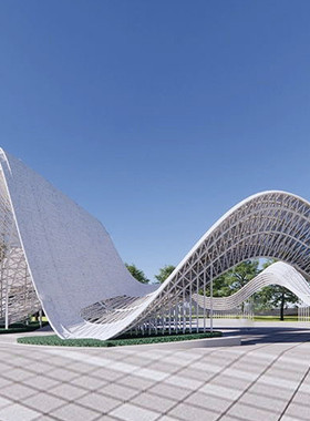 园林景观大型不锈钢异形凉亭廊架雕塑厂家金属钢结构长廊户外雕塑