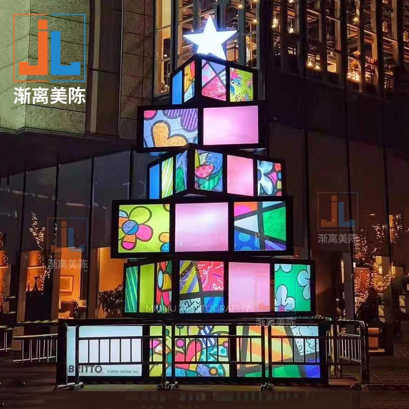热销大型圣诞树七彩亚克力户外售楼部商场美陈圣诞场景布置发光dp