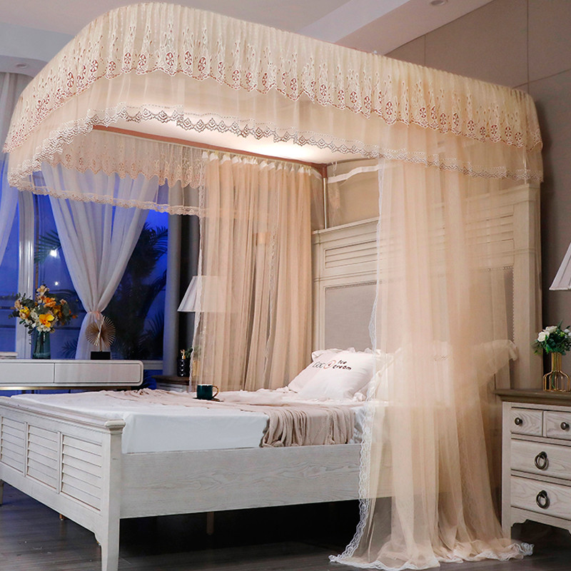 86m0导轨蚊帐伸缩升降u型轨道家用门三开不打墙公主风落地双层2米