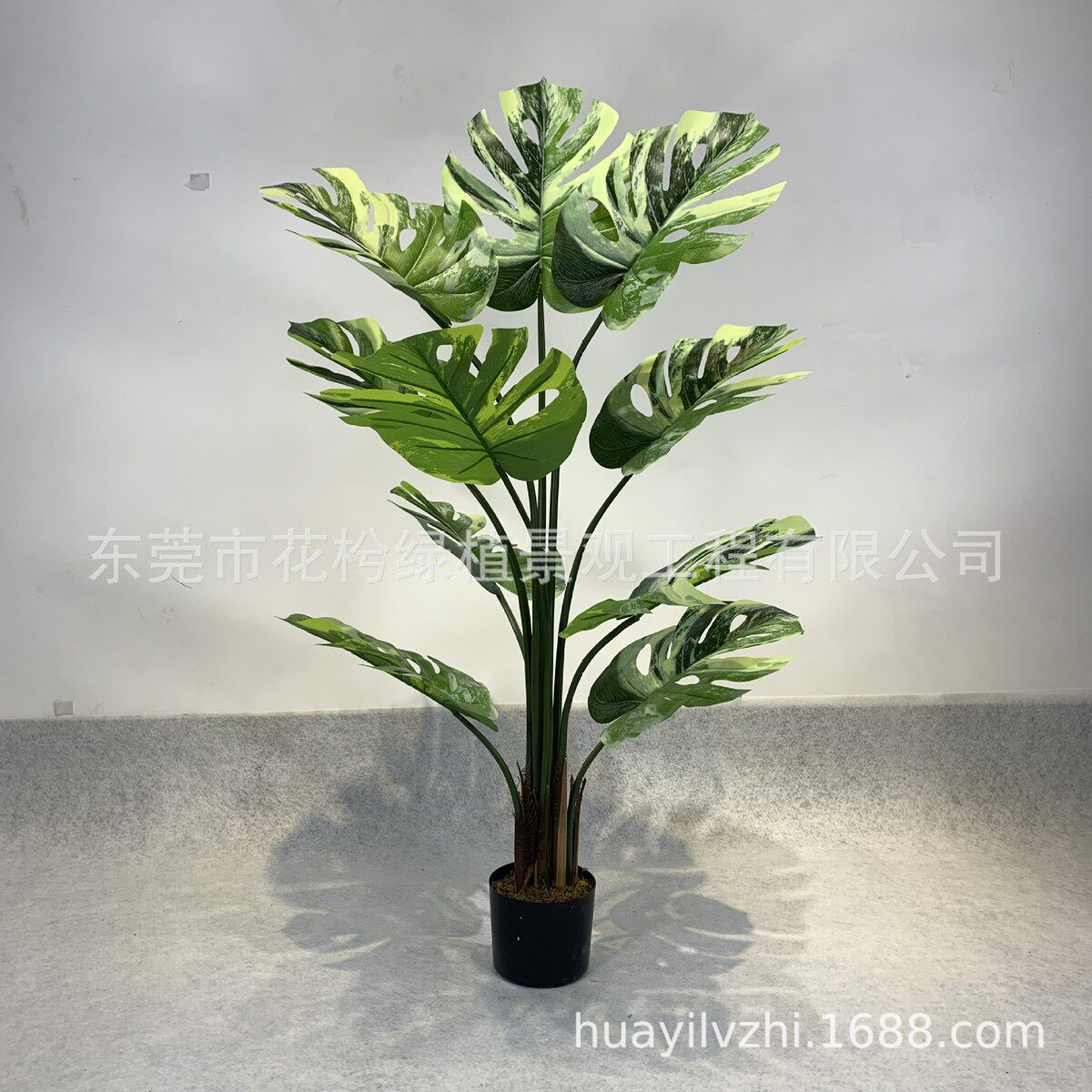 仿真龟背叶塑胶白化叶子植物盆栽大号绿植小号手感龟背叶仿真植物