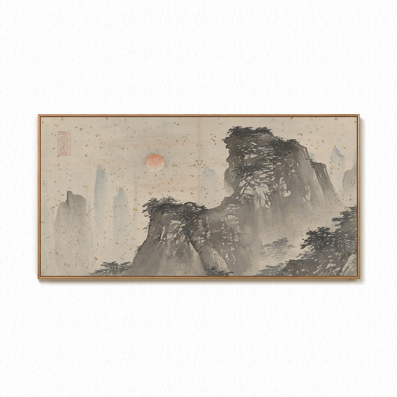 1vpk英莲圆明园仇郎世宁溪渔隐图新中式玄关过道装饰画挂画