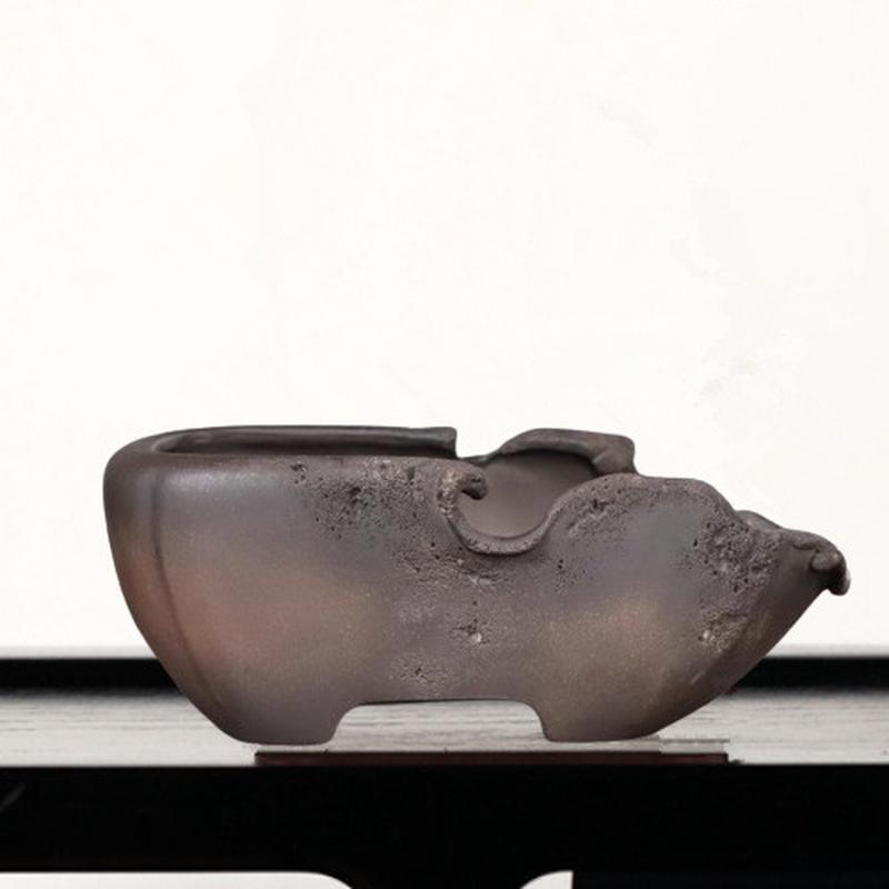 宜兴紫砂水明盆艺老鸦异形虫洞松柏杜鹃金弹子仿古柿手工盆景花盆