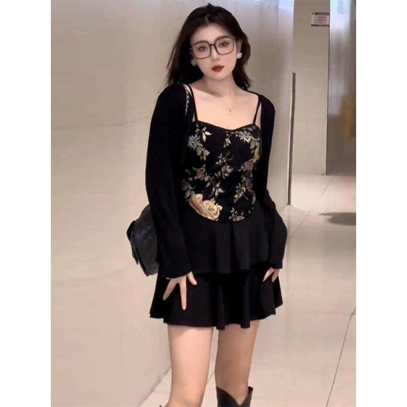 大码纯欲辣妹印花开衫两件套女秋冬胖mm遮肉显瘦气质套装,女装/女士精品,时尚套装,淘宝优惠券,粉丝福利购,淘宝优惠卷