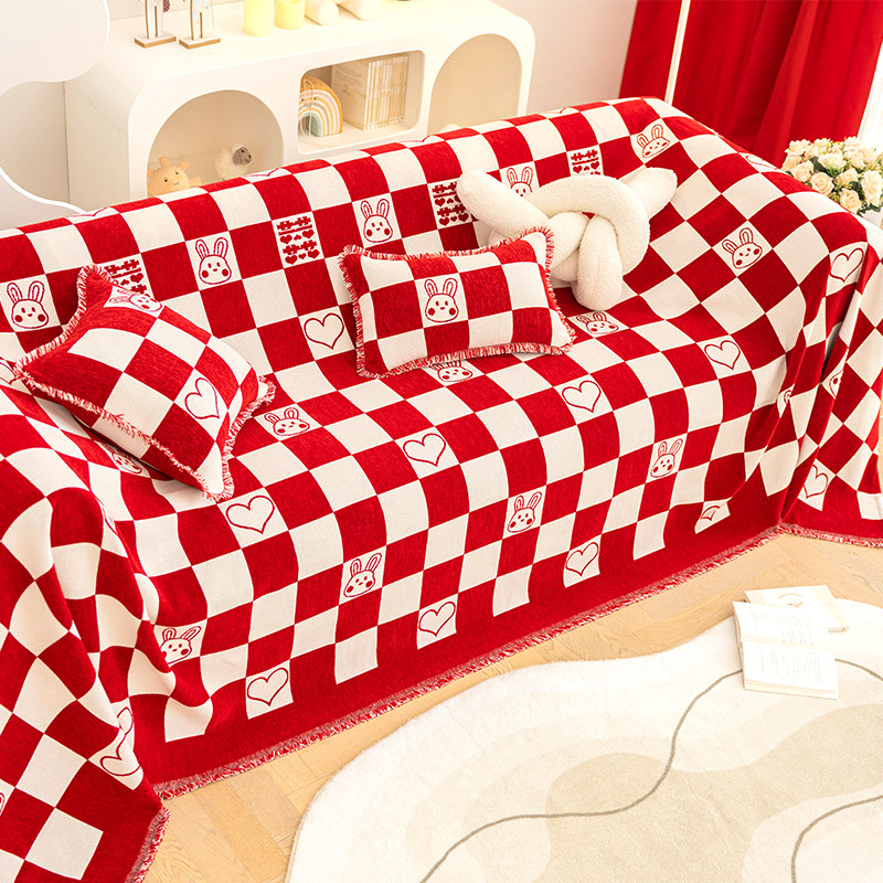 21n21n红色兔年新年喜庆婚庆沙发套罩四季新款全包盖毯子沙发盖布