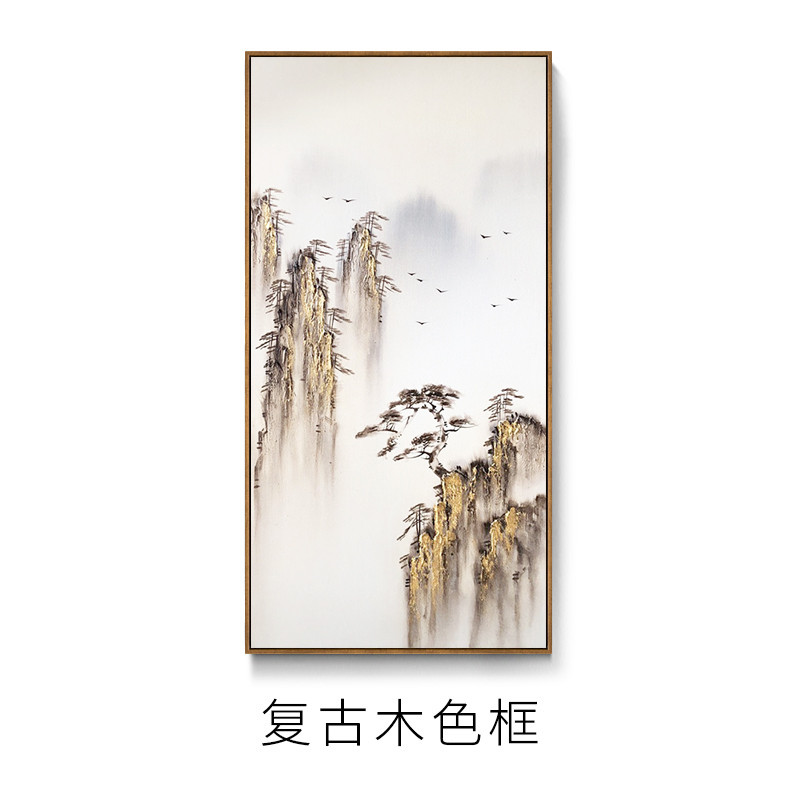37n新中式玄关装饰画手绘油画别墅过道竖挂画好寓意楼梯挑高壁画