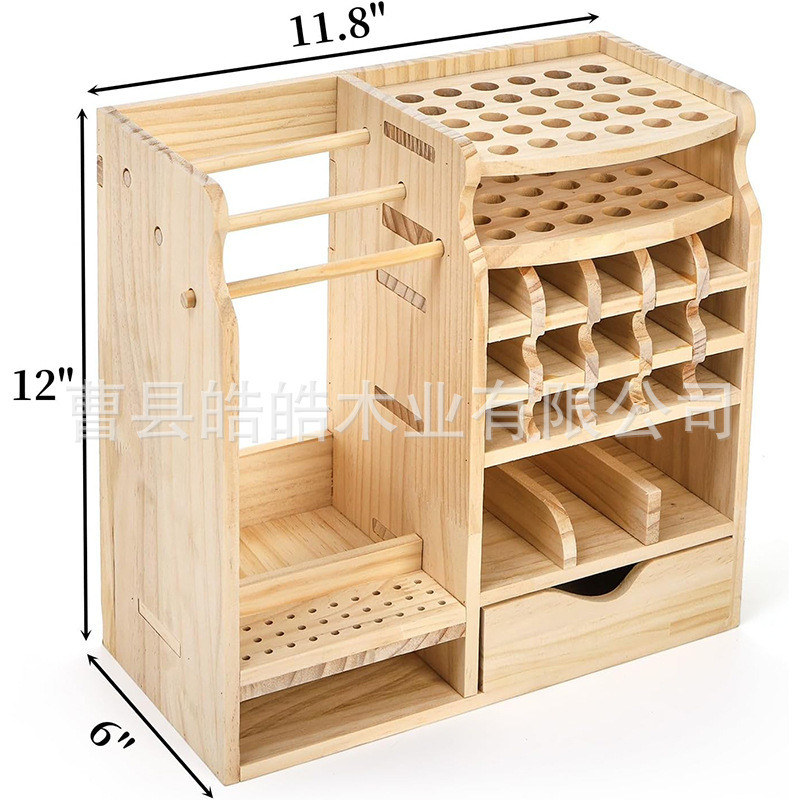 木制螺丝刀收纳架50槽带工作台抽屉小型工具储物架油漆刷展示支架