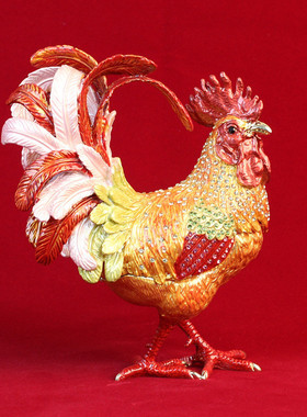 金属珐琅彩新中式工艺品纯手工生肖公鸡招财摆件创意家居乔迁礼品