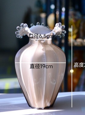 样板房简约蓝色浪花口磨砂玻璃花瓶家居客厅桌面摆件ins软装饰品