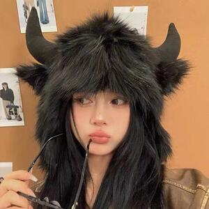 打工人牛马帽子大黑牛角牛魔王牛夫人鄂伦春族狍子角鹿角帽狍角帽