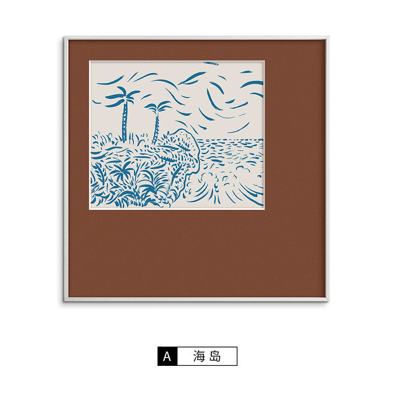 寂海岛侘夏日奶油风客厅抽象几何装饰画北欧小众餐厅双联挂画