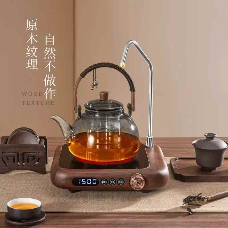 胡桃木电陶炉煮茶壶家用新款玻璃烧水壶泡茶壶自动上水煮茶器茶具