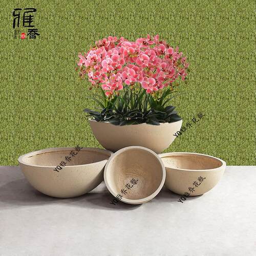 花盆氧化镁北欧组合商场酒店会所前台圆形多肉纤维花钵fiberclay