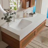 日式 侘寂原木耐可丽风一体藤编浴室柜组合卫生间岩板洗手洗漱台盆