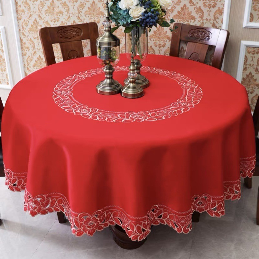 圆桌布布艺酒店欧式大圆桌台布家用热销圆形绣花餐桌布批发