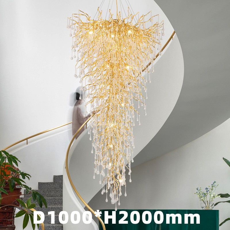 法式轻奢水晶灯餐厅水滴创意灯树枝奢华别墅客厅豪华铝材枝型吊灯