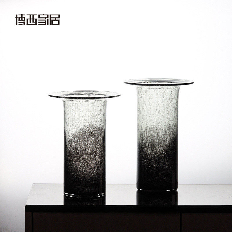 热销博柱状家居 彩色水墨直筒西水培玻璃花瓶样板间花器软装饰品