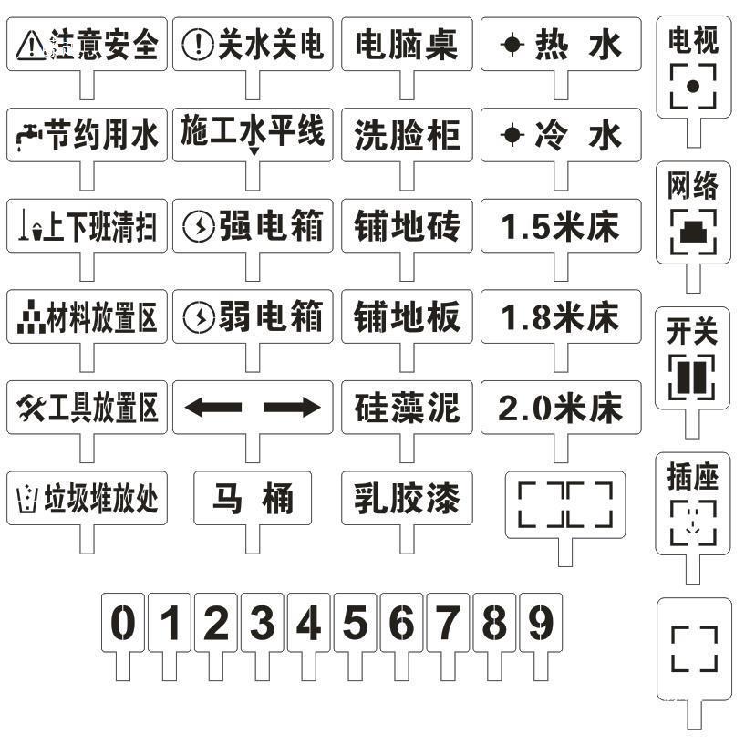热销家装修放样镂空喷漆数字模板不锈钢铁施工地水电标识定位放线