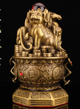 宏达全黄铜三合局财库贵人三合局玄关铜器礼品摆件