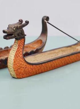 iyr7非物质文化遗产龙舟摆件模型中式香薰炉香插香座办公室家居装