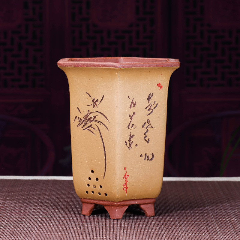 紫砂花盆六角兰花盆君子兰专用四季兰多肉植物精品盆景盆栽批发