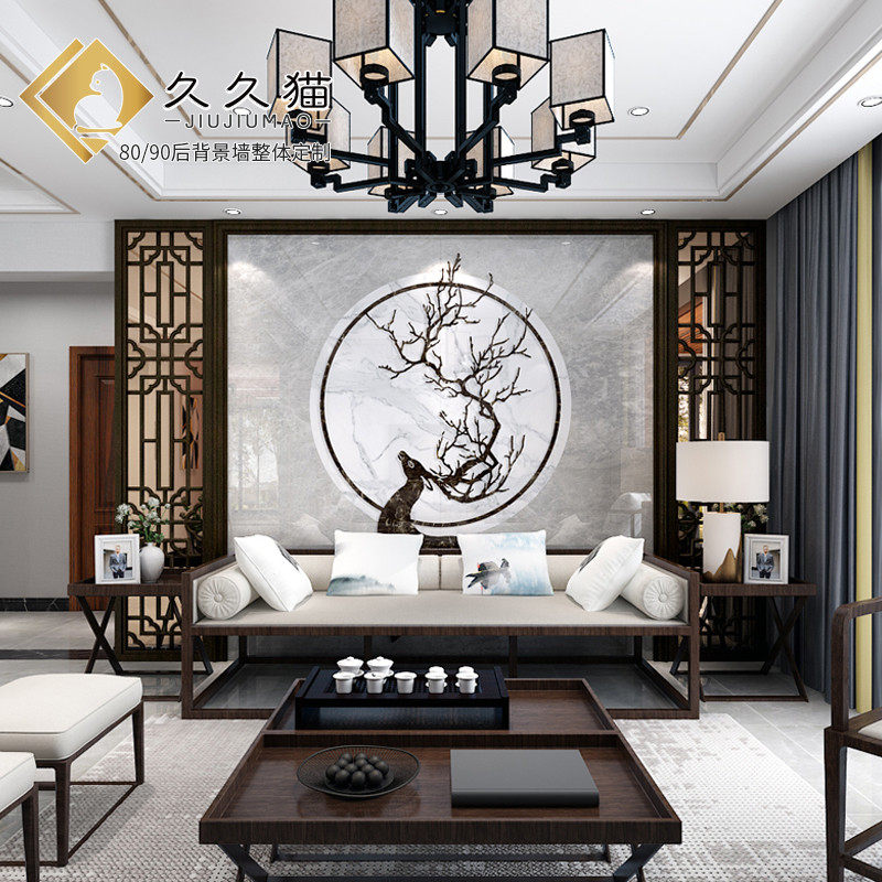 新中式入户玄关瓷砖别墅复式电视背景墙大理石客厅微晶石岩板墙砖,家装主材,瓷砖背景墙,淘宝优惠券,粉丝福利购,淘宝优惠卷