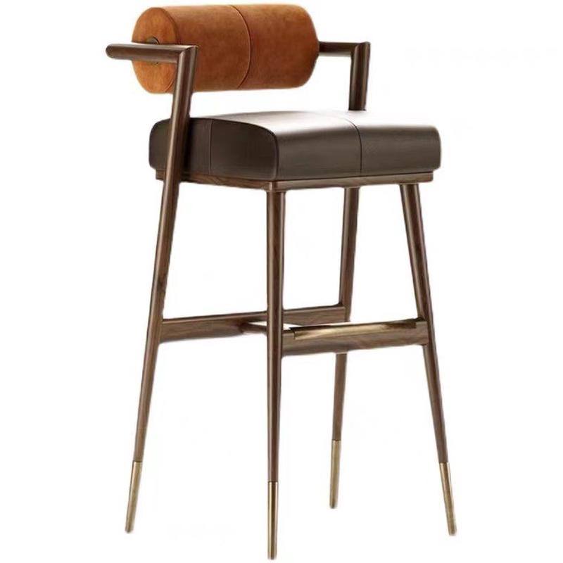 铁艺棕色高脚椅子 酒吧高脚凳复古简约软包靠背吧台沙发椅