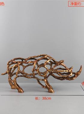 北欧创意抽象金属镂空犀牛动物雕塑摆件家居饰品玄关酒店软装客厅