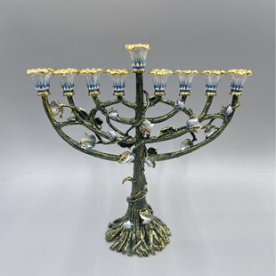 欧式复古珐琅金属灯台摆台美式犹太教金色九头烛台批发