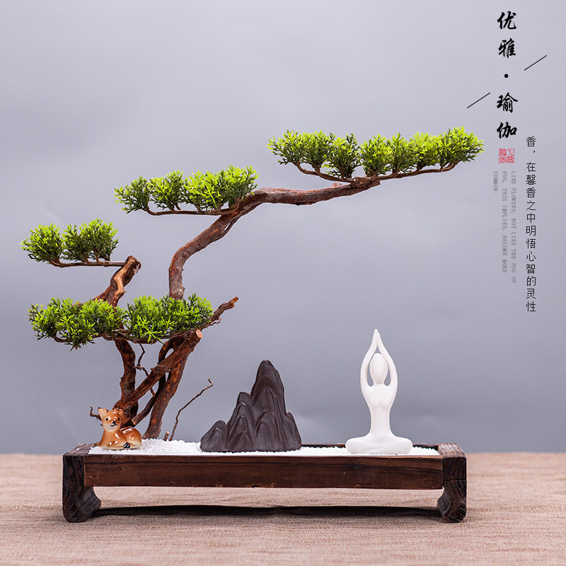 新中式禅意摆件山水沙盘陶瓷假山微景观饰家居客厅饰品摆根艺根雕