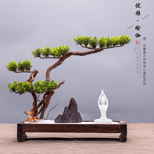 新中式禅意摆件山水饰品陶瓷假山微景观根艺家居客厅沙盘摆饰根雕
