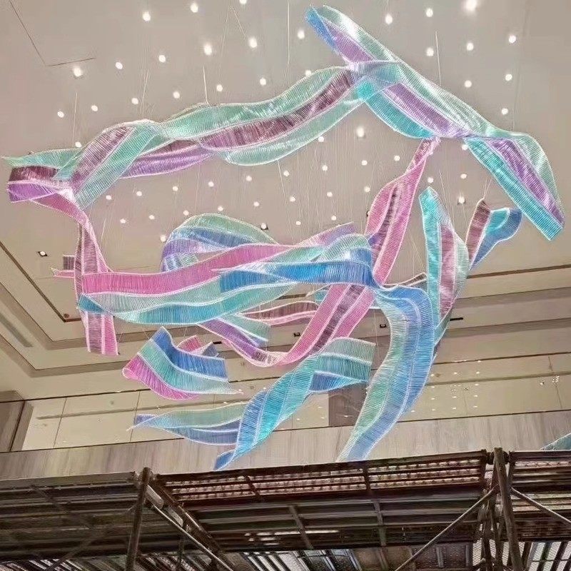 热销非标异形酒店大堂售楼部沙盘工程装饰造型灯艺术彩色玻璃飘带,家装灯饰光源,餐厅吊灯,淘宝优惠券,粉丝福利购,淘宝优惠卷