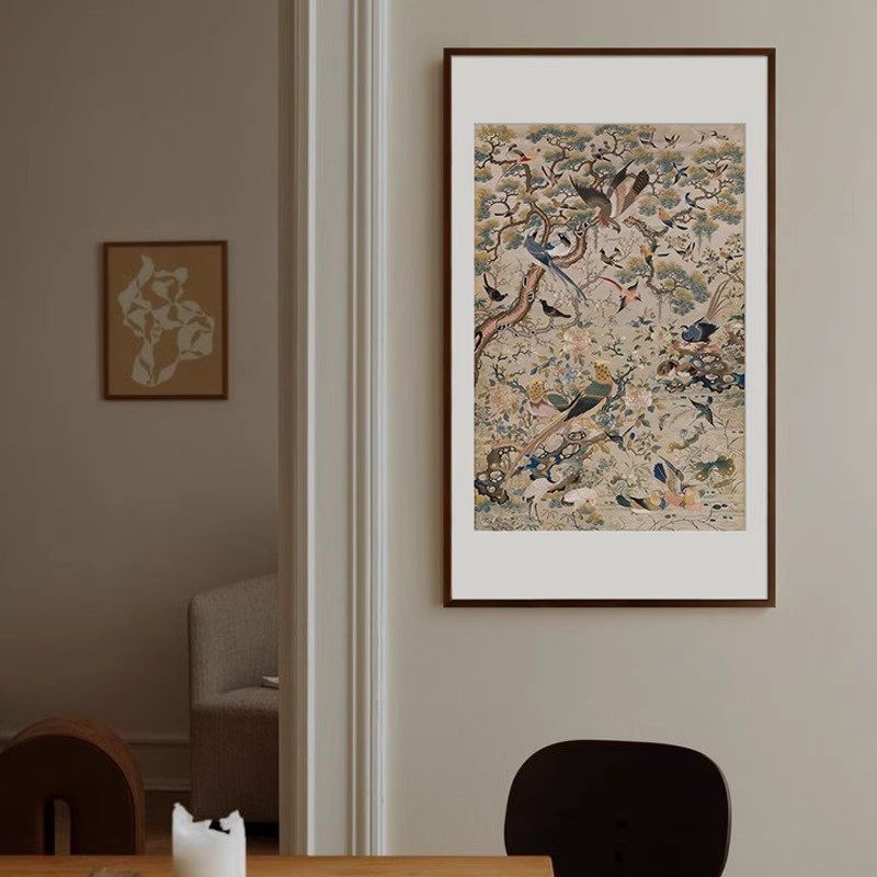 艺术中式墙壁沙发背景墙玄关入户梅喜装饰画背景壁画画图上中装饰