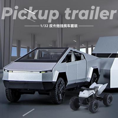1:32特斯皮卡拖挂房车模型儿童玩具仿真合金车收藏可拆卸摆件